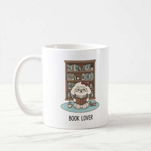 Book Lover Poodle Puppy Pastel Reading Mug Design Kaffeetasse (Links)