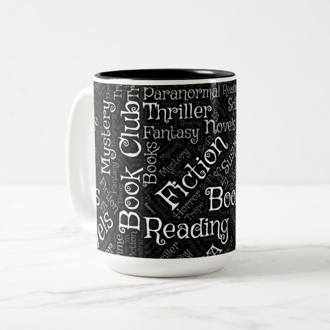 Book Lovers Word Cloud Zweifarbige Tasse (Vorderseite Links)
