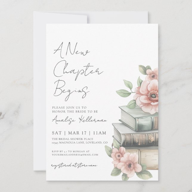 Book New Chapter Floral Bridal Shower Einladung (Vorderseite)