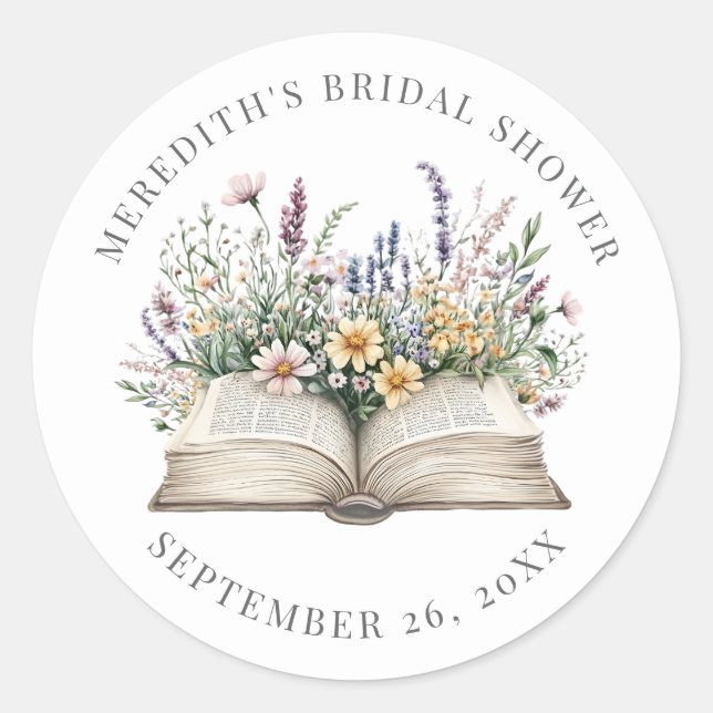Book New Chapter Wildflower Bridal Shower Runder Aufkleber (Vorderseite)
