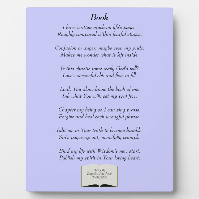 Book Poetry Plaque Fotoplatte (Vorderseite)