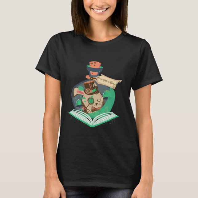 Book Reading Graphic Magic Rabbit Steampunk Magica T-Shirt (Vorderseite)