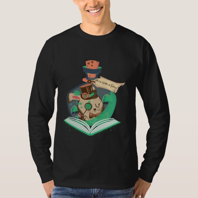 Book Reading Graphic Magic Rabbit Steampunk Magica T-Shirt (Vorderseite)