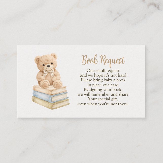 Book Request Neutral Teddy Bear Baby Shower Boho Begleitkarte (Vorderseite)