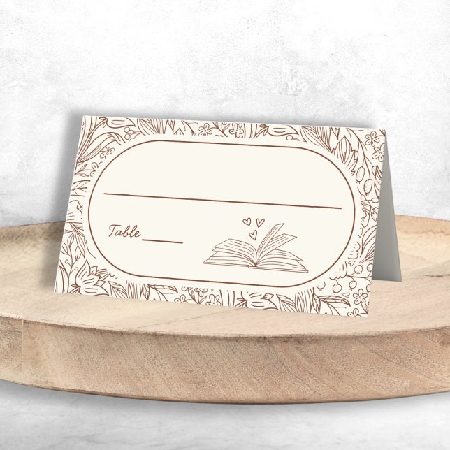 Book Theme Floral Brown Bridal Shower Platzkarte (Book Theme Floral Brown Bridal Shower Place Card)