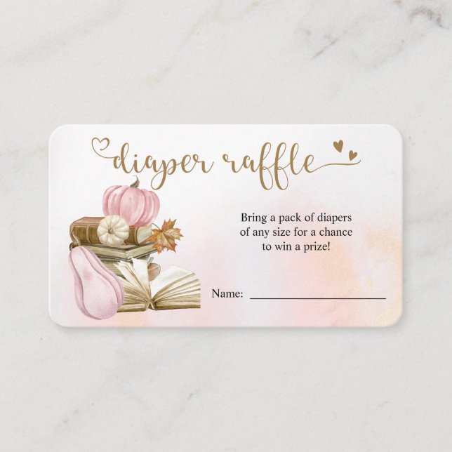 Book Theme Pink Pumpkin Diaper Raffekarte Begleitkarte (Vorderseite)