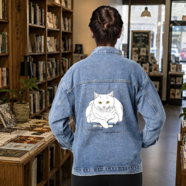 Book White Cat Funny Jeansjacke (Von Creator hochgeladen)