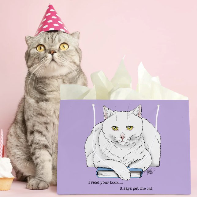 Book White Cat Lila Funny Große Geschenktüte (Von Creator hochgeladen)