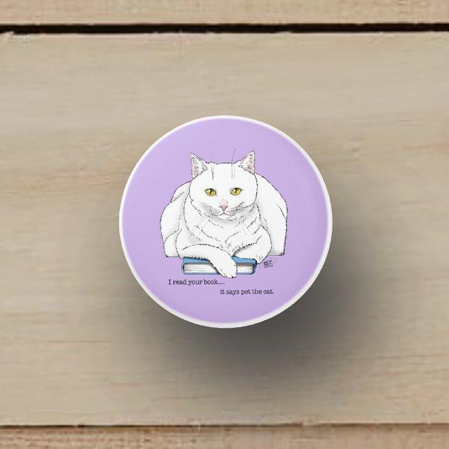Book White Cat Lila Funny Keramikknauf (Von Creator hochgeladen)