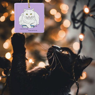 Book White Cat Lila Funny Keramikornament