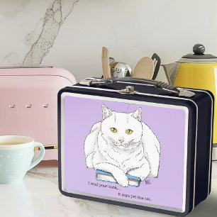 Book White Cat Lila Funny Metall Brotdose