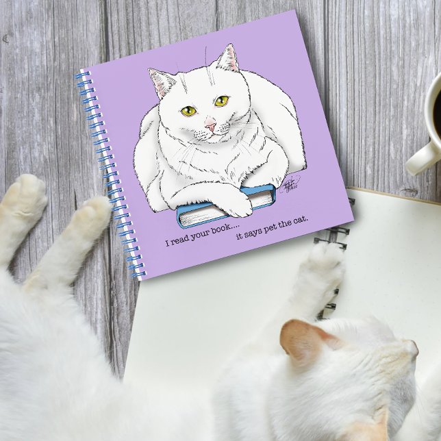 Book White Cat Lila Funny Notizbuch (Von Creator hochgeladen)
