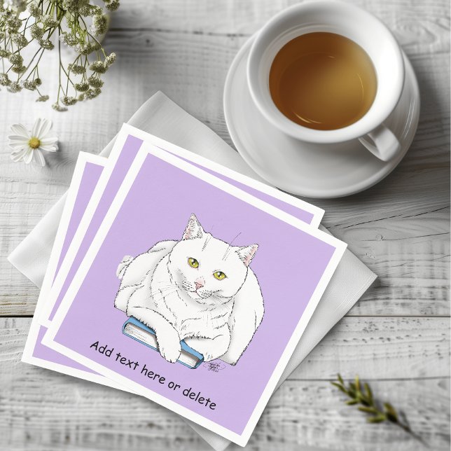 Book White Cat Lila Funny Serviette (Von Creator hochgeladen)