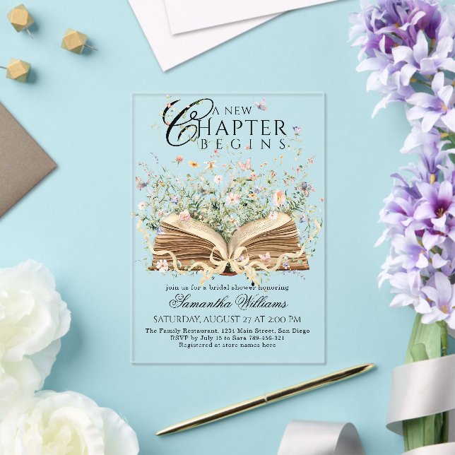 Book Wildflower A New Chapter Begin Bridal Shower Acryleinladungen (In Situ (Hochzeit))