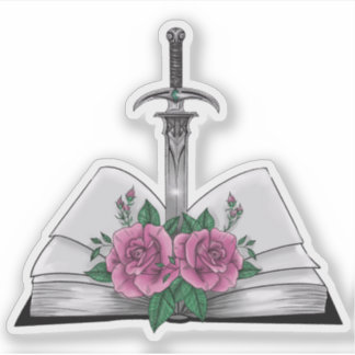 Book with sword and roses aufkleber