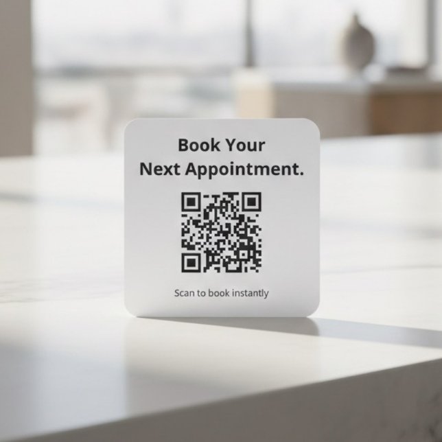 Book Your Next Appointment QR Code  Quadratischer Aufkleber (Von Creator hochgeladen)