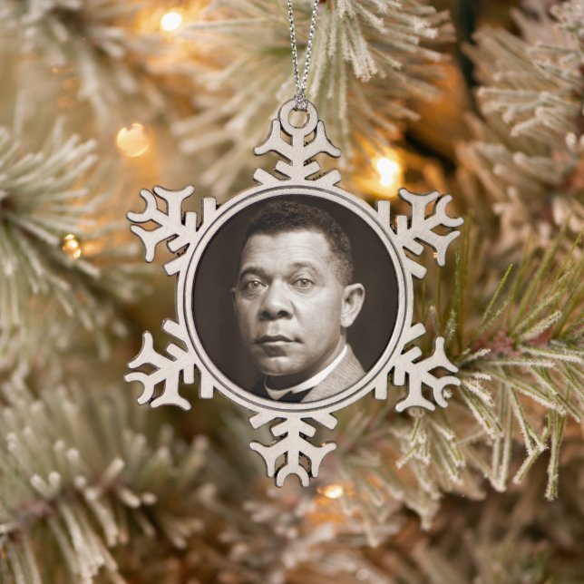Booker Washington: Afrikanischer amerikanischer Er Schneeflocken Zinn-Ornament (Baum)