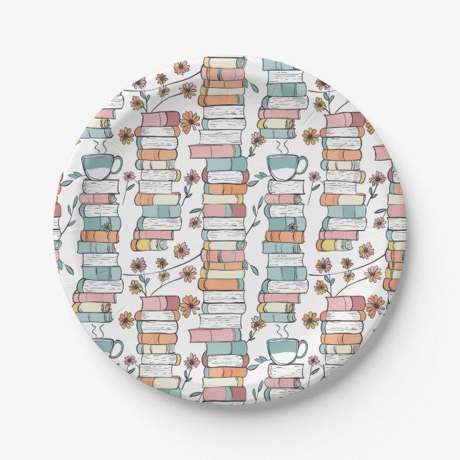 Bookish Books Pastel Pink Paper Plates Pappteller (Vorderseite)
