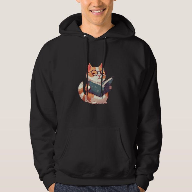 Bookish Cat with Glasses  Cute & Intellectual Desi Hoodie (Vorderseite)