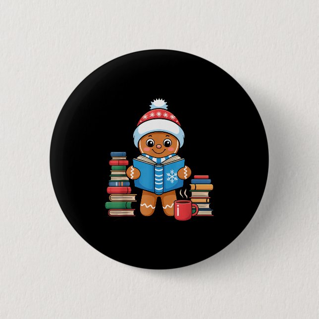 Bookish Gingerbread Reading Books Christmas Pajama Button (Vorderseite)
