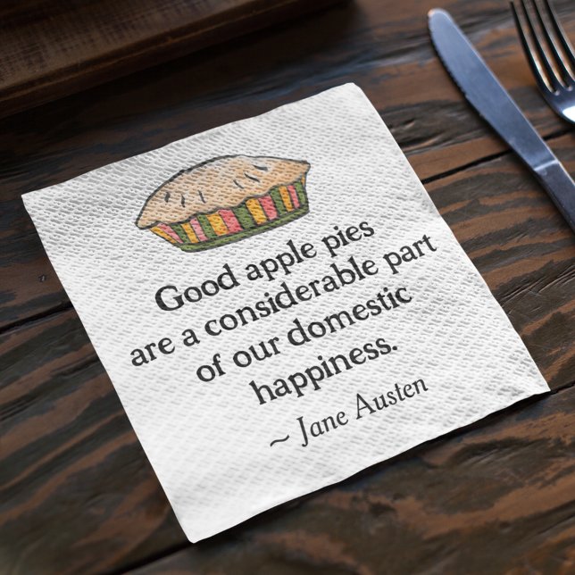 Bookish Jane Austen Literary Quote HandGezeichnet  Serviette (Celebrate Jane Austen's wisdom with our napkins adorned with her witty praise for apple pie.)
