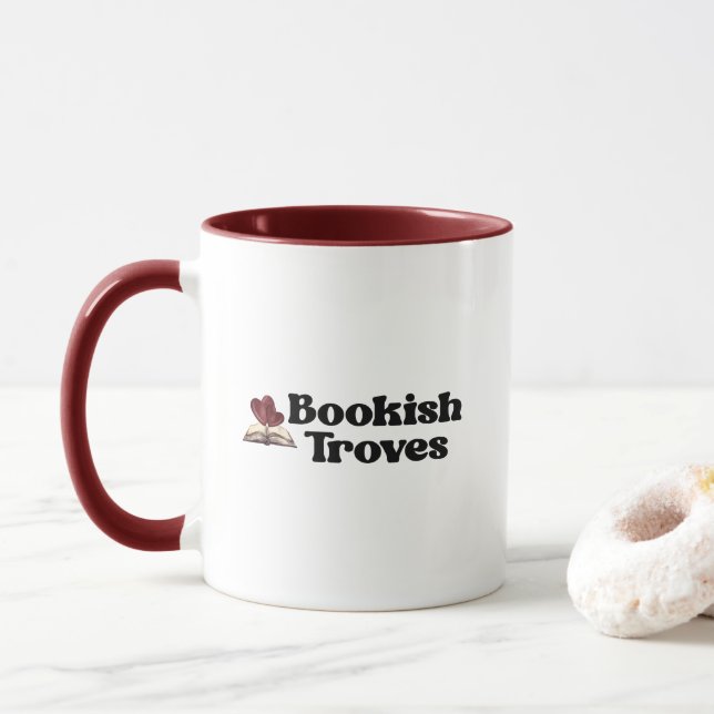 Bookish Troves Book Lover Hearts Bold Red Black Tasse (Mit Donut)
