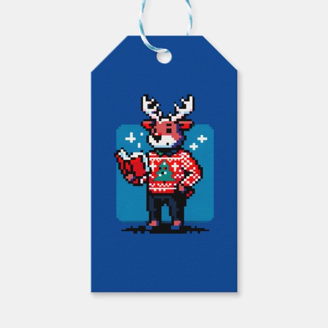 Booklet Reindeer - Cosy Pixel Art Christmas Design Geschenkanhänger (Vorderseite)