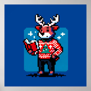 Booklet Reindeer - Cosy Pixel Art Christmas Design Poster