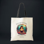 Booklover's Tote Bag, Fantasy Design Tragetasche<br><div class="desc">For the Booklover who loves to get lost in a Book.  A colorful floral fantasy design with a full bright moon and a special appearance from a tiny dragon.</div>