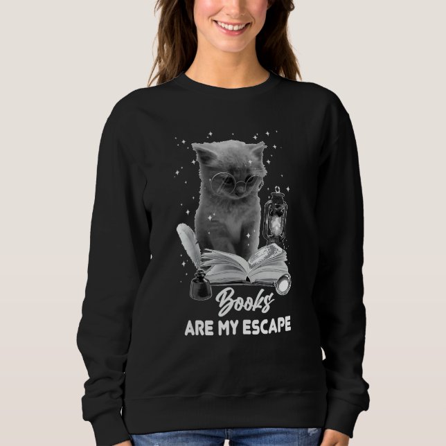 Bookmark Books Are My Escape Cat Reading A Book Lo Sweatshirt (Vorderseite)