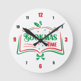 Bookmas Time Reading Book Lover Holiday Print Appa Runde Wanduhr