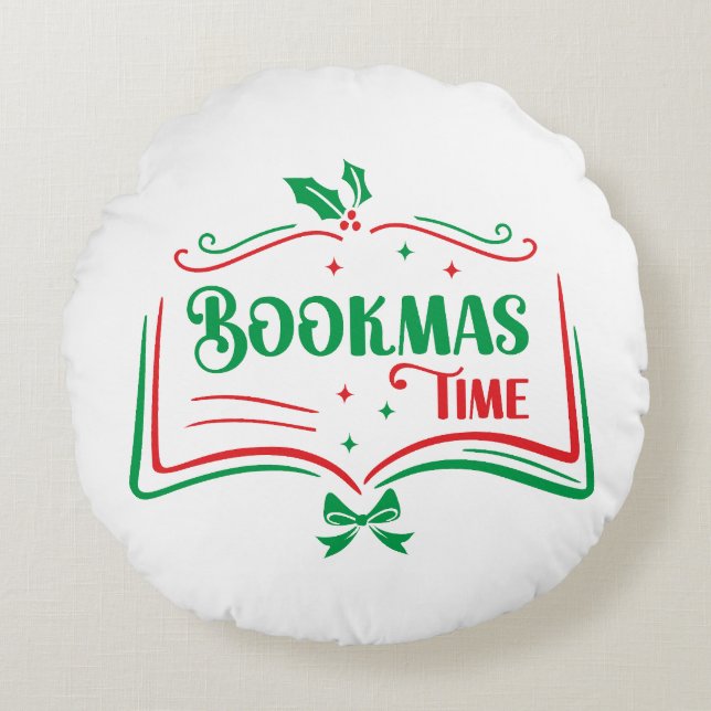 Bookmas Time Reading Book Lover Holiday Print Appa Rundes Kissen (Vorderseite)