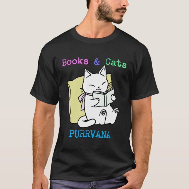 Books and Cats PURRVANA  Teachers Students Reading T-Shirt (Vorderseite)