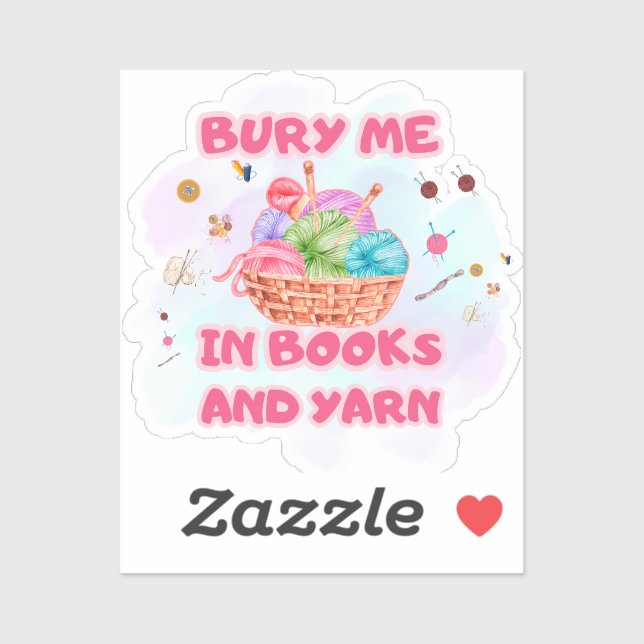 Books and Yarn Crochet Basket Art Aufkleber (Blatt)