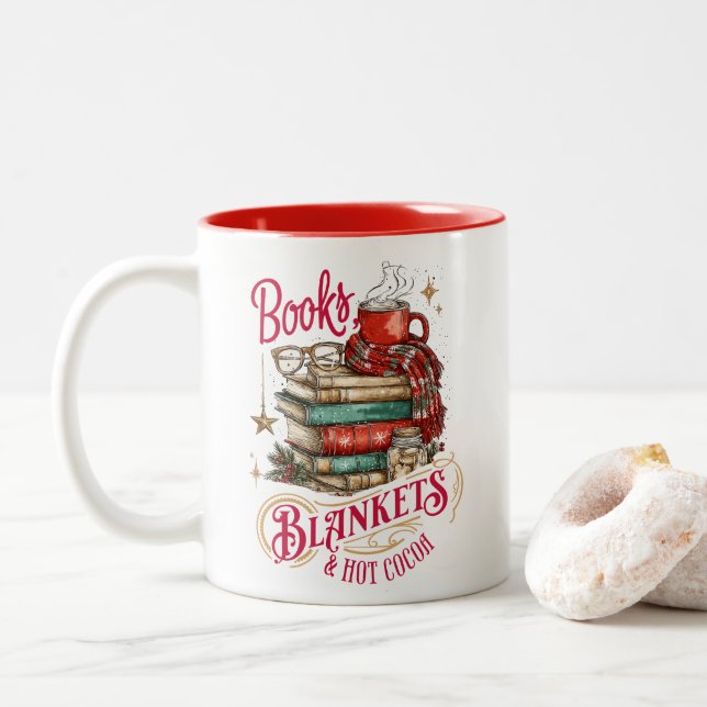 Books Blankets and Hot Cocoa  Zweifarbige Tasse (Mit Donut)