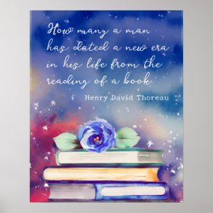 Books & Blue Flower Watercolor Script Custom Quote Poster