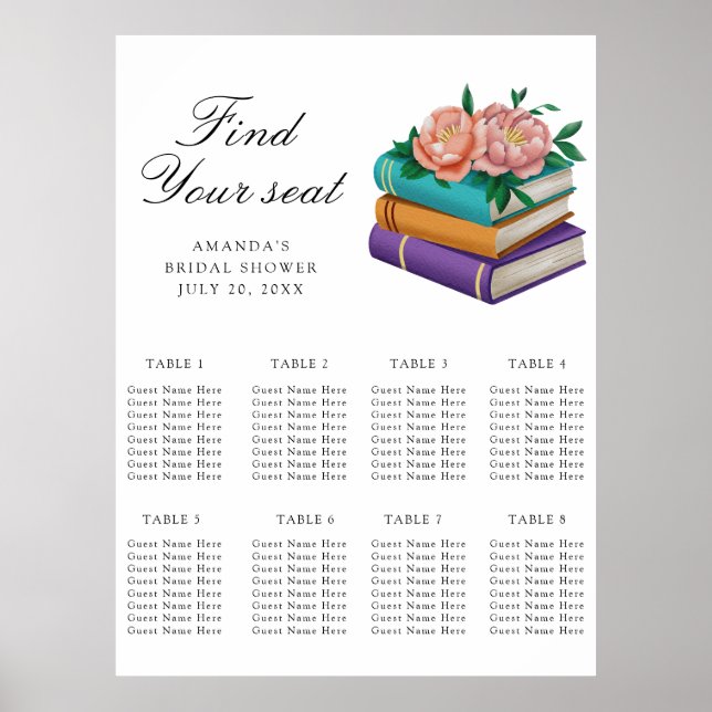 Books Bridal shower Wedding seating chart Poster (Vorne)