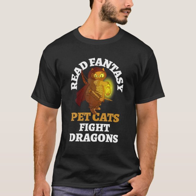 Books Cat Dragons Funny Bookworm Fantasy B T-Shirt (Vorderseite)