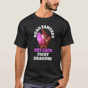 Books Cats Dragons Bookworm Fantasy Wizard T-Shirt