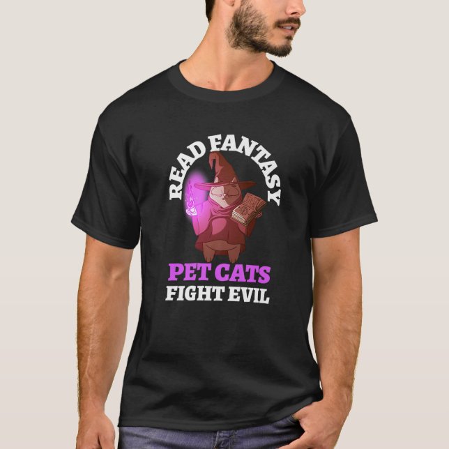 Books Cats Evil Bookworm Fantasy Wizard Ma T-Shirt (Vorderseite)