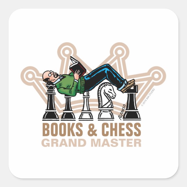 Books & Chess Grand Master Square Aufkleber (Vorderseite)