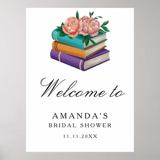 Books Floral Bridal shower welcome sign Poster (Vorne)