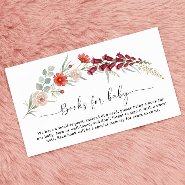 Books for Baby Boho red floral Baby Shower custom Begleitkarte (Von Creator hochgeladen)