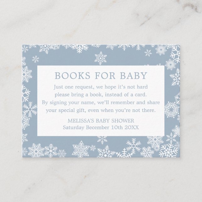 Books For Baby Boy Winter Baby Shower Dusty Blue Begleitkarte (Vorderseite)