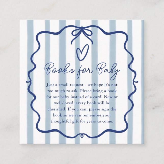 Books for Baby Cute Blue Stripes Baby Shower Begleitkarte (Vorderseite)