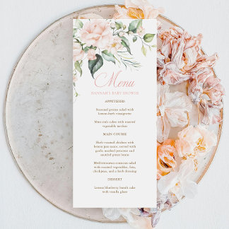Books for Baby Pink Florals Baby Shower Menu Menükarte