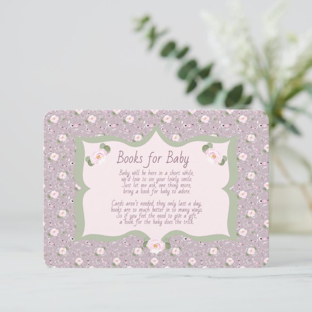 Books for Baby Pink Purple Green Floral Begleitkarte (Stehend Vorderseite)