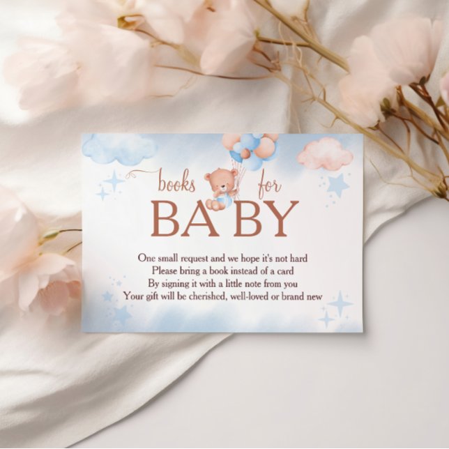 Books for Baby Teddy Bear Blue Blush Baby Shower Begleitkarte (Von Creator hochgeladen)
