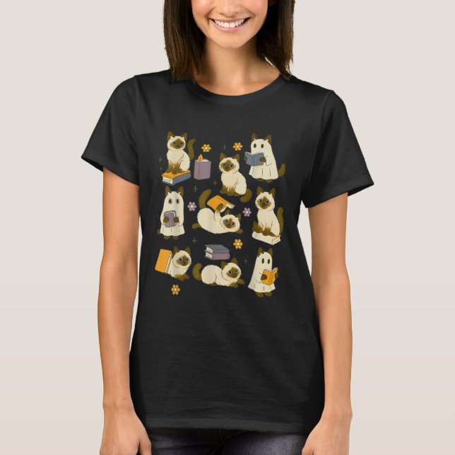 Books Lover Bookish Ghost Himalayan Cat Reading Ha T-Shirt (Vorderseite)