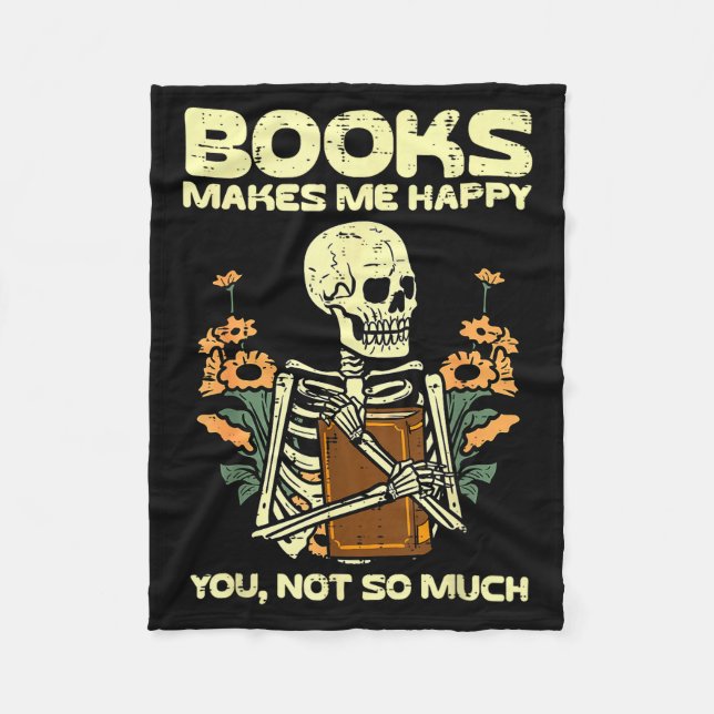 Books Make Me Happy Skeleton Read Reading Libraria Fleecedecke (Vorderseite)